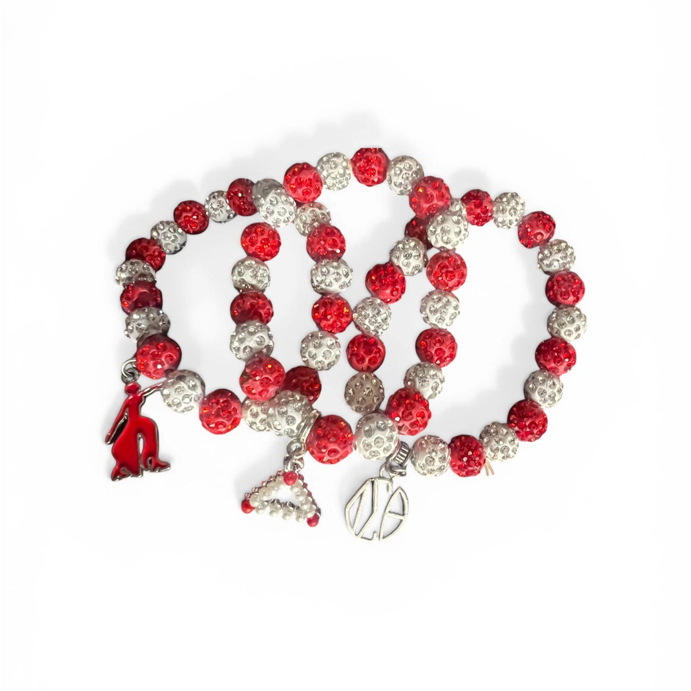 Red White Rhinestone Mini Charm Bracelets