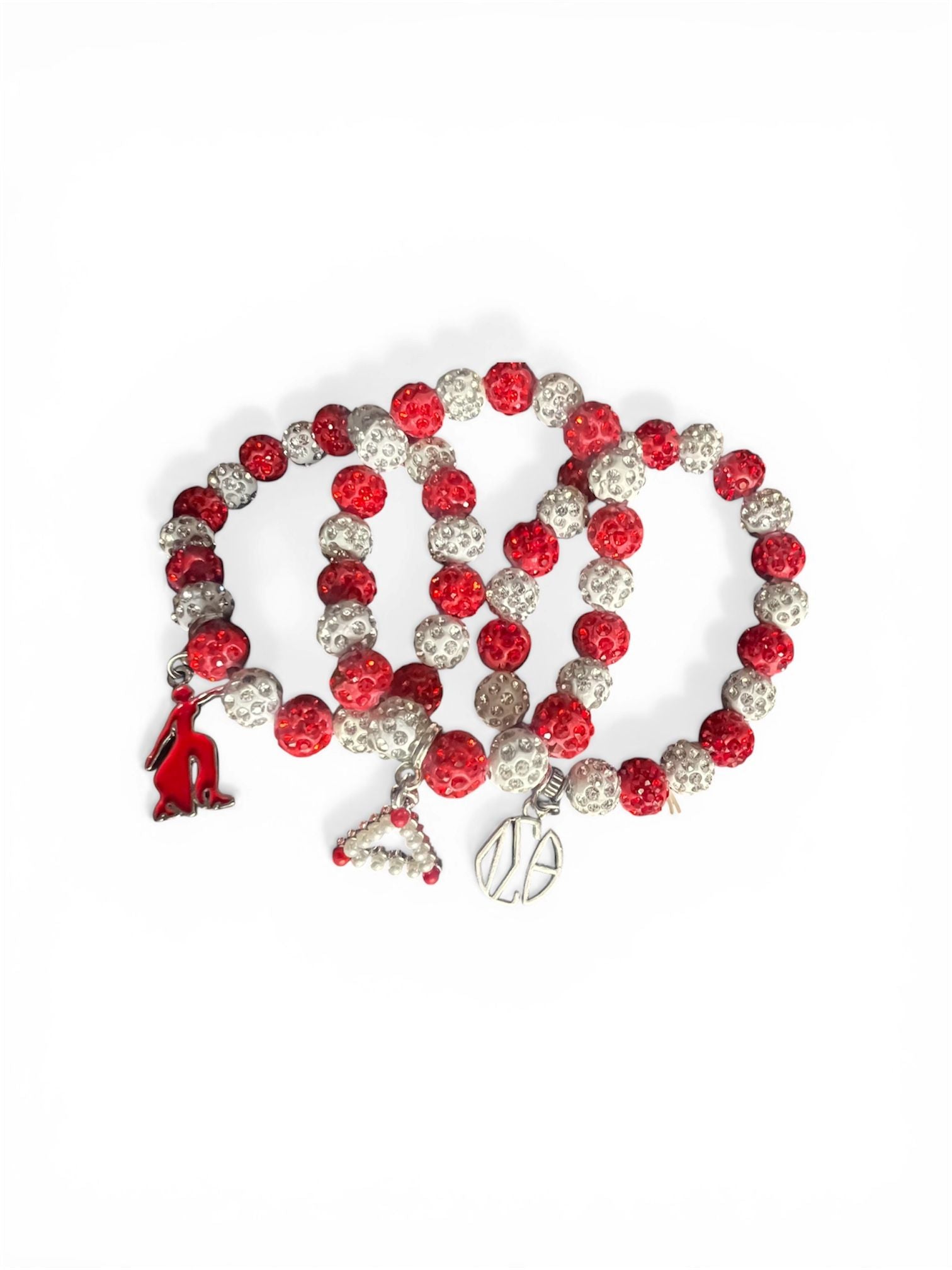 Red White Rhinestone Mini Charm Bracelets